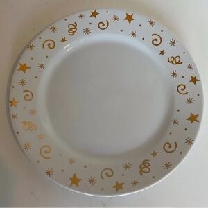 Pampered Chef White Plate with Gold Star Design